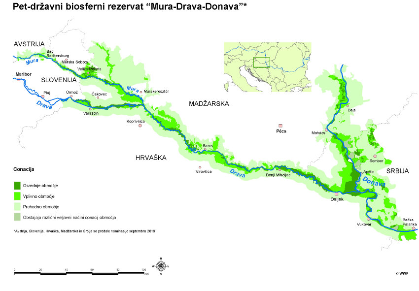 Zemljevid biosfernega rezervata Mura - Drava - Donava